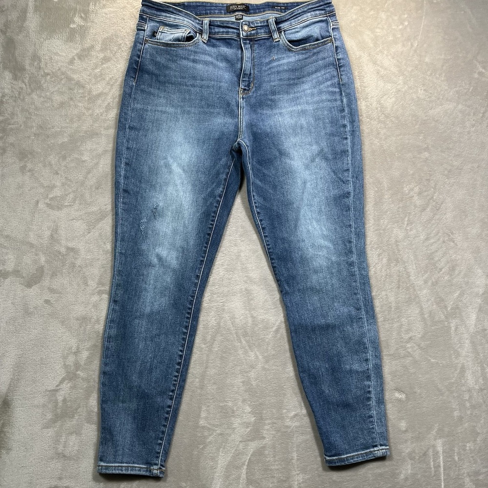 Judy Blue Jeans Womens 15/32 Blue JB82176MD Slim Fit Mid Rise Lightly Distressed